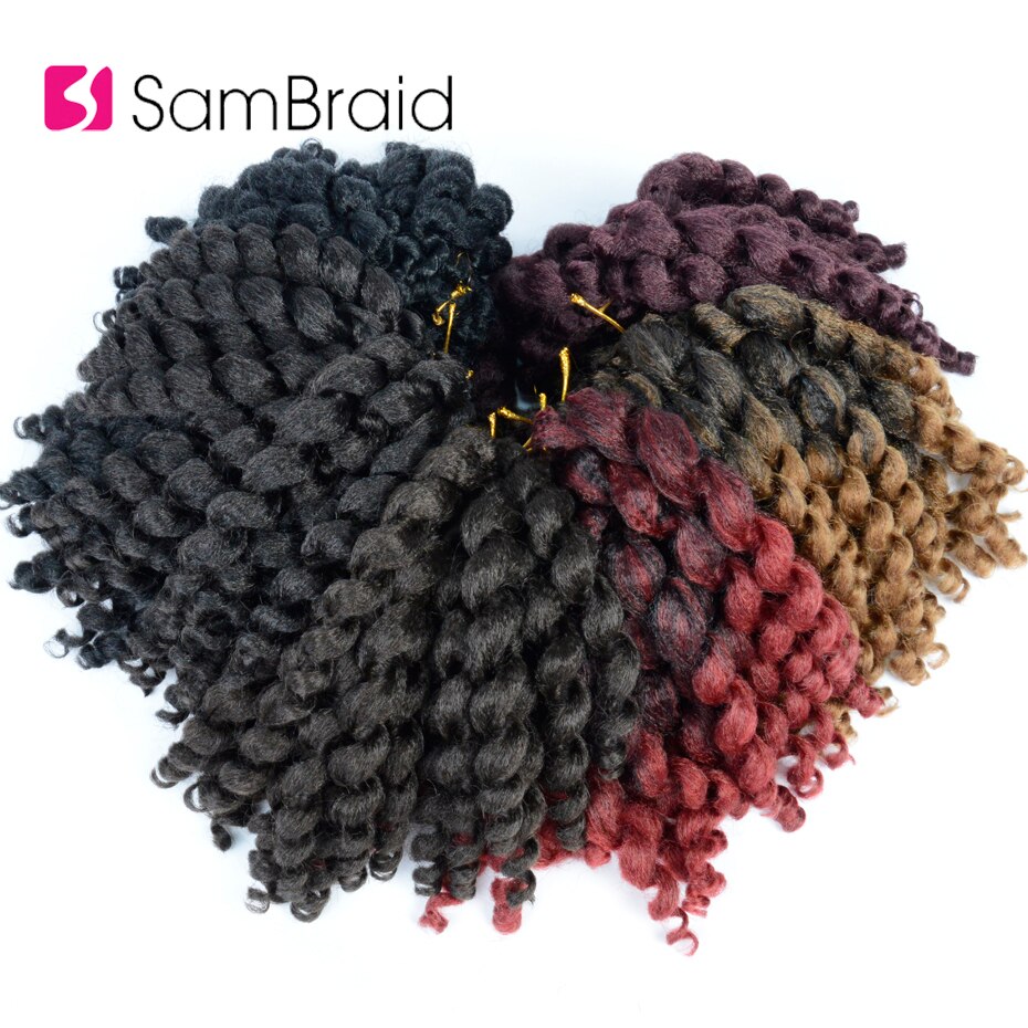 SAMBRAID Jamaican Bounce Crochet Hair Crochet Braids Curly Wand Crochet Hair Synthetic Braiding Hair Extensions 8 Inch For Women