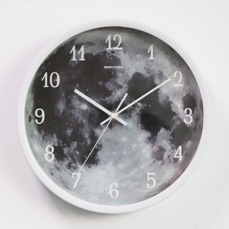 Luminous Wall Clock Gray Moon Digital Metal Quartz Clock Sound and Light Control Clocks for Living Room Decor