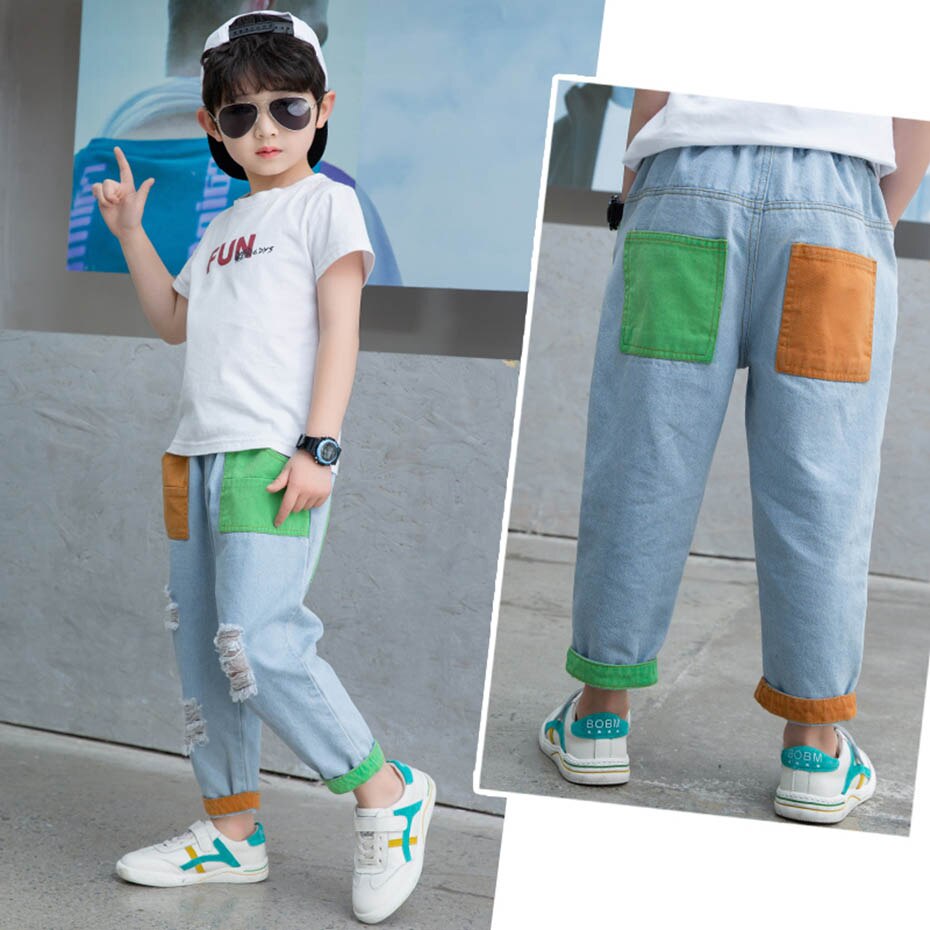 Jean pour garçons grand trou enfants déchiré jean garçons Style décontracté enfant jean Patchwork vêtements pour enfants pour garçons 6 8 10 12 14