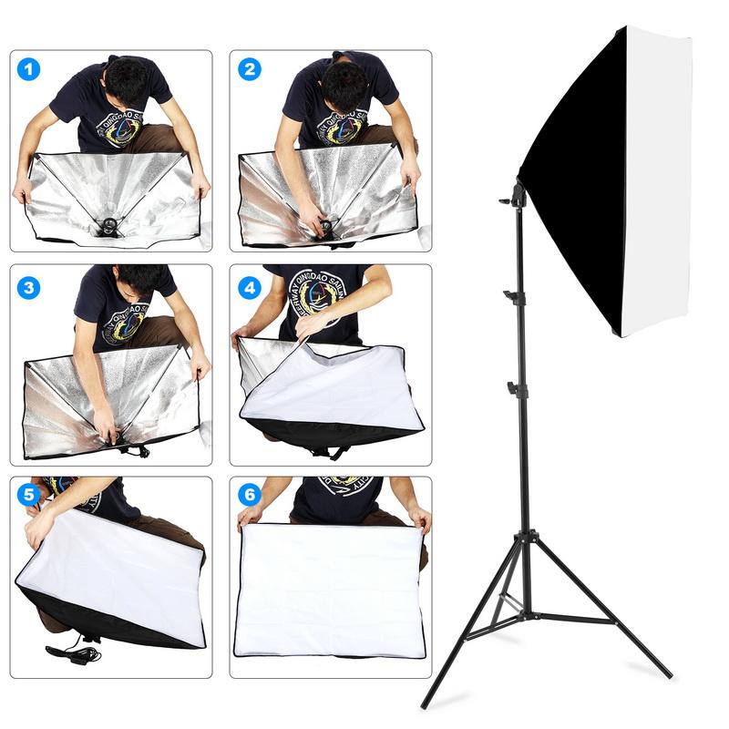 Nouvelle photographie Softbox Kits d'éclairage 50x70CM Softbox système de lumière continue pour équipement de Studio Photo 2m trépied