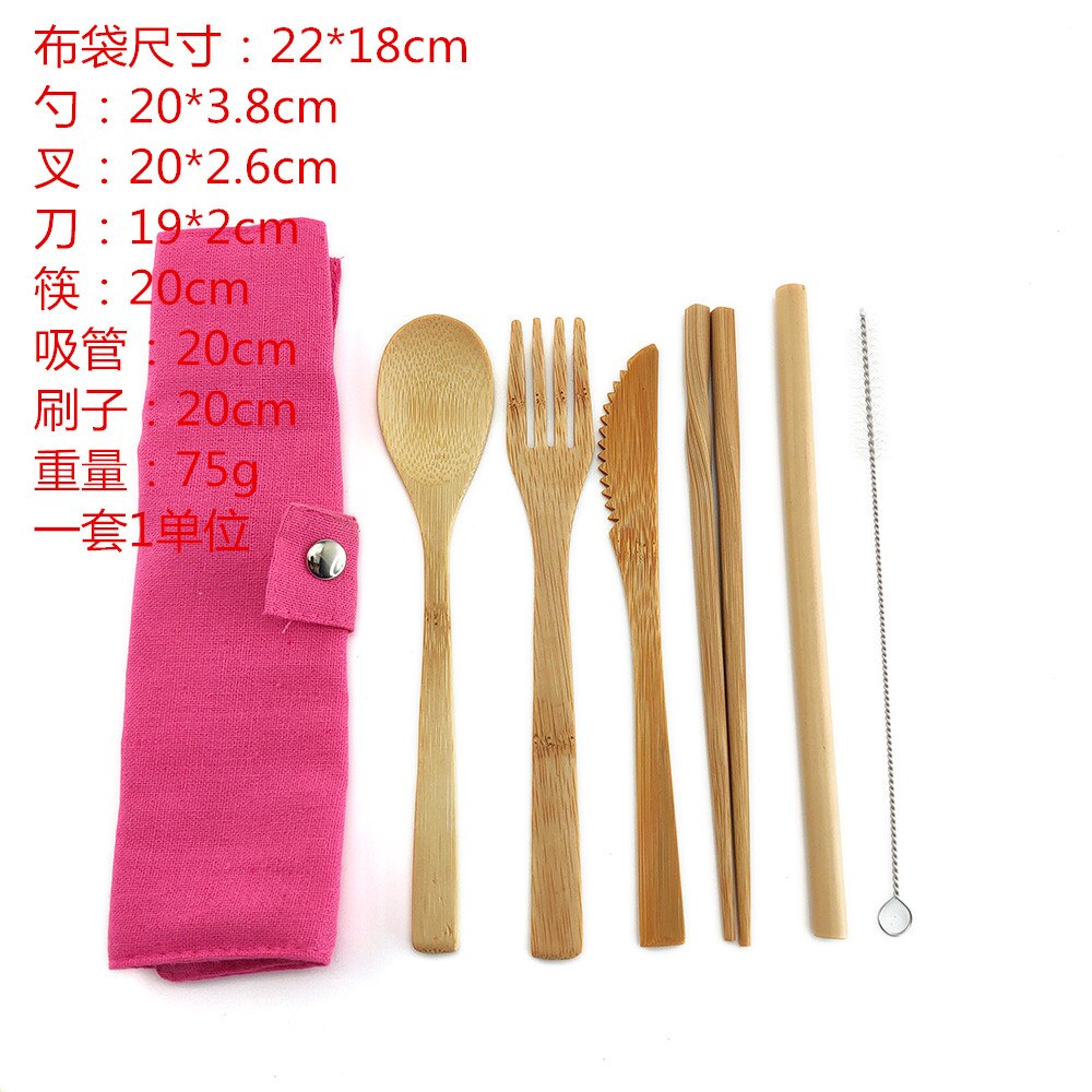 Eco Friendly Bamboo Cutlery Set of Wooden Utensils with Reusable Bamboo Spoon, Fork, Knife,and Reusable Straw Cleaner For Travel: 1224-V-1