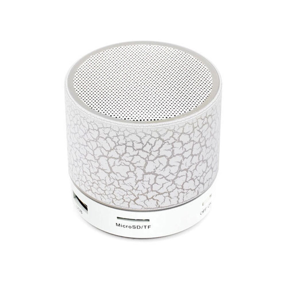 Altavoces Bluetooth grietas portátiles Mini inalámbrico LED USB Radio FM MP3 Subwoofer resplandeciente Tarjeta de disco altavoz de sonido casa, Estudio de coche: White