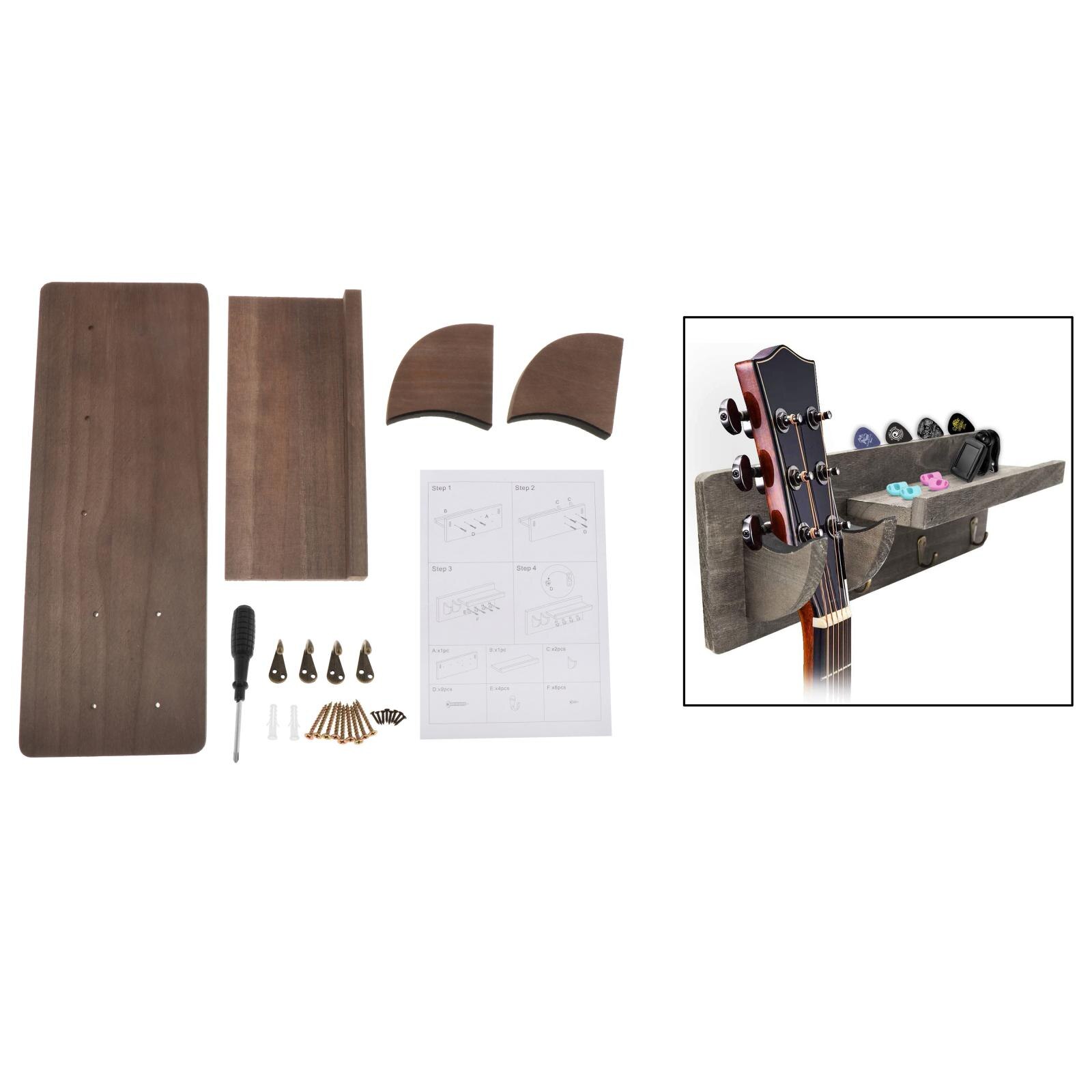 Support de guitare mural rustique support d'affichage étagère de suspension et 3 crochet: gray