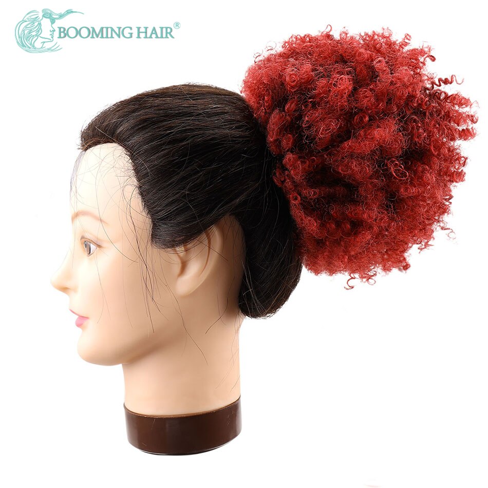 Short Afro Puff Synthetic Hair Bun Chignon Hairpiece For Women Drawstring Ponytail Curly Updo Clip Hair Extensions BOOMING HAIR: T1B/Red