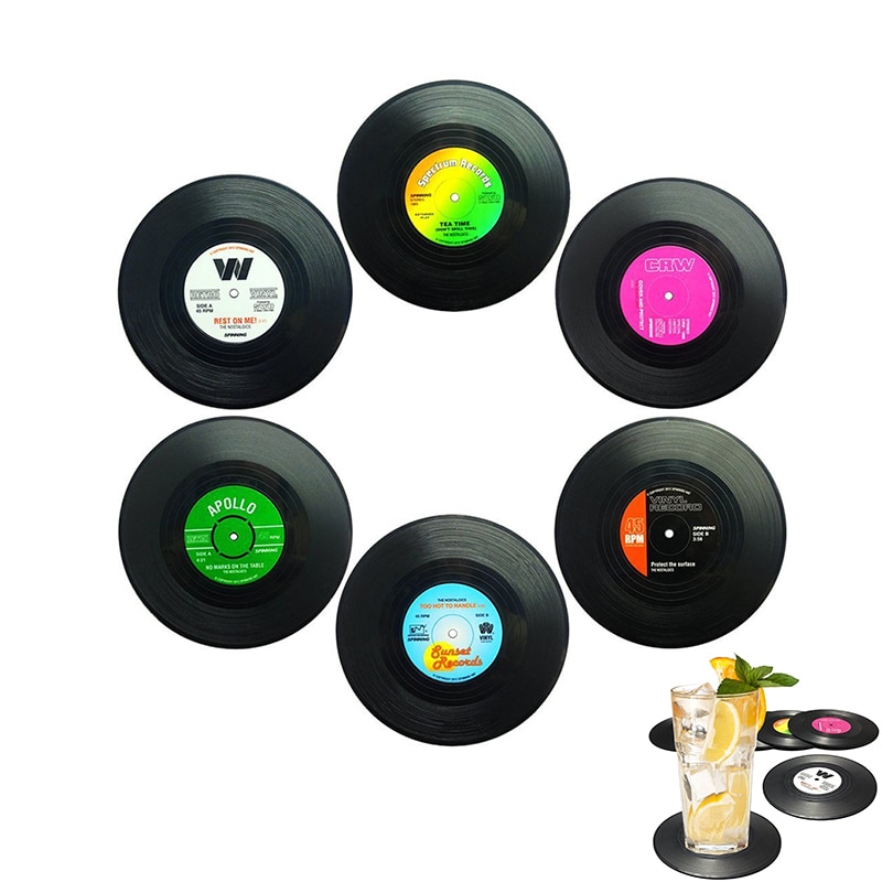 retro vinyl drikkunderlag bordkoppmatte hjemmedekorasjon cd tallerken kaffedrikk kopp serveringsbord servise dekor koppmatte forsyninger