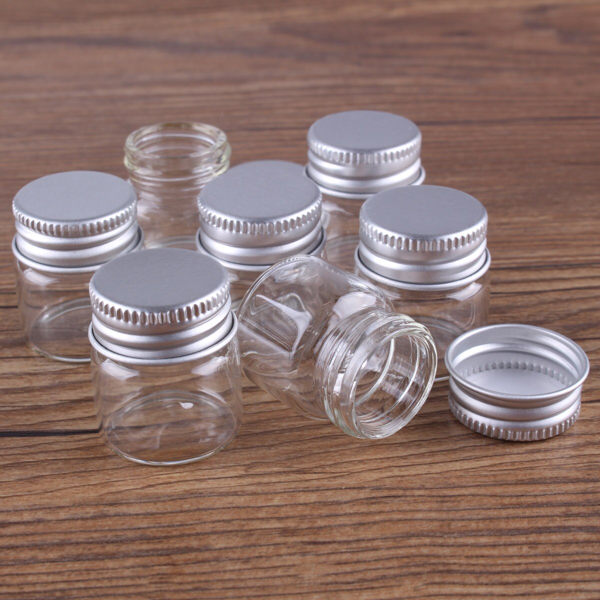Botellas de vidrio transparente con tapas de aluminio, CON POCIÓN frascos de vidrio, viales de botella de cristal para recuerdos de boda, 7ml, 27X30mm, 5 uds.