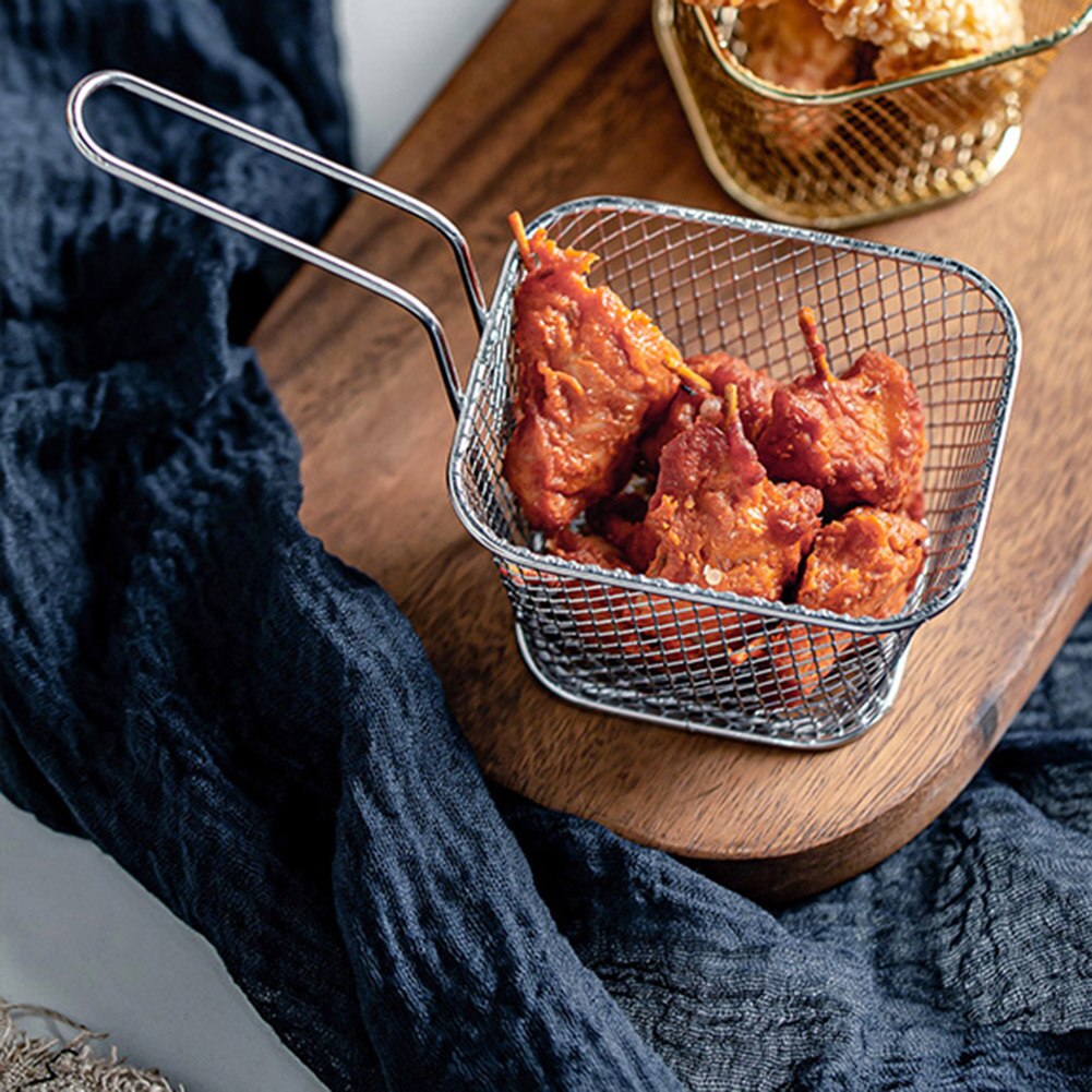 French Fries Basket Portable Stainless Steel Chips Mini Frying Basket Strainer Fryer Kitchen Cooking Chef Basket Colander Tool