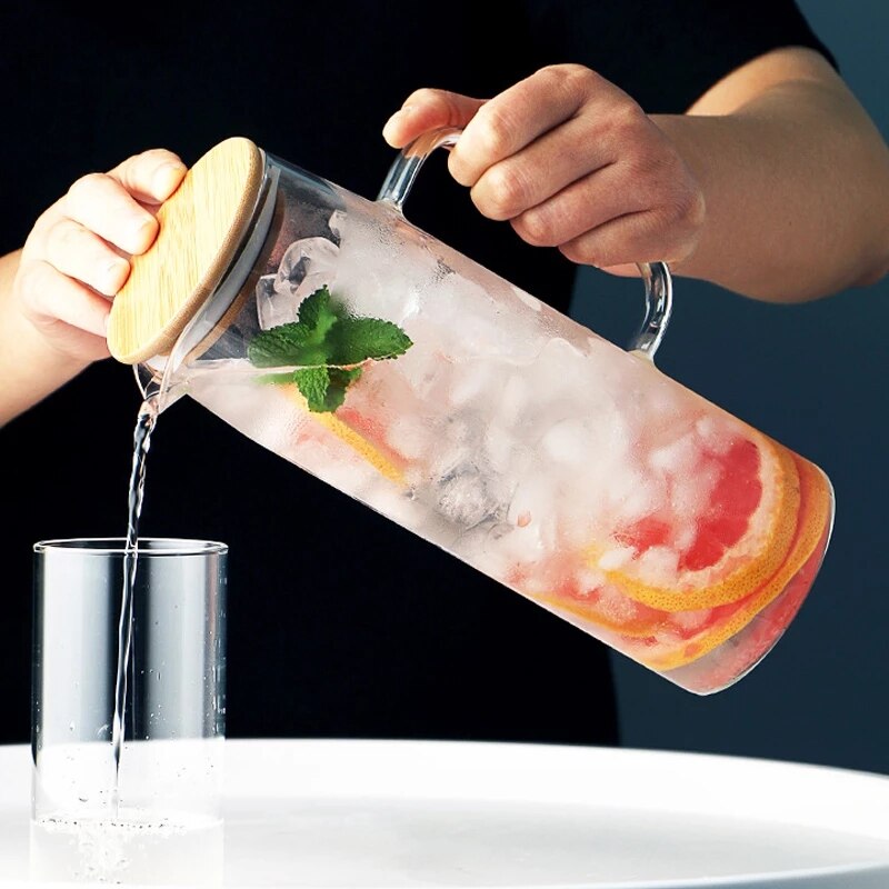 1.2L 1.4L Cold Glass Water Bottle Jar Kettle Transparent Large Capacity Heat Resistant Coffee Pot with Handle Teapot Pitchers