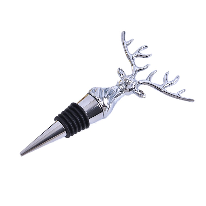 1Pcs Rvs Herten Stag Hoofd Wijn Schenker Unieke Wijnfles Stoppers Wijn Beluchters Bar Gereedschap Met Doos: silver color