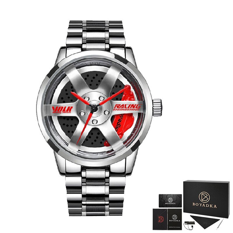 Boyadka horloges heren wiel velg naaf horloge heren polshorloge klok sportwagen op maat heren polshorloge relogio masculin: B5001- zilver-gd
