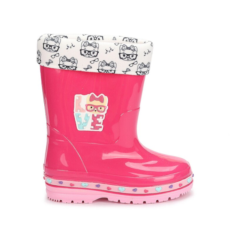 Botas de princesa para niños, botas cálidas de nieve para niña, abrigo de piel de invierno, botas cálidas de lluvia para niña, botas de tacón grueso rosa