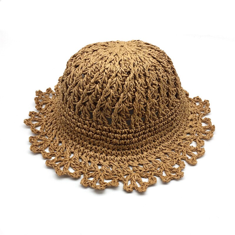 Kids Zomer Strand Handgemaakte Floppy Strooien Hoed Kinderen Meisjes Natuurlijke Opvouwbare Papier Schipper Strooien Hoed: Dark natural