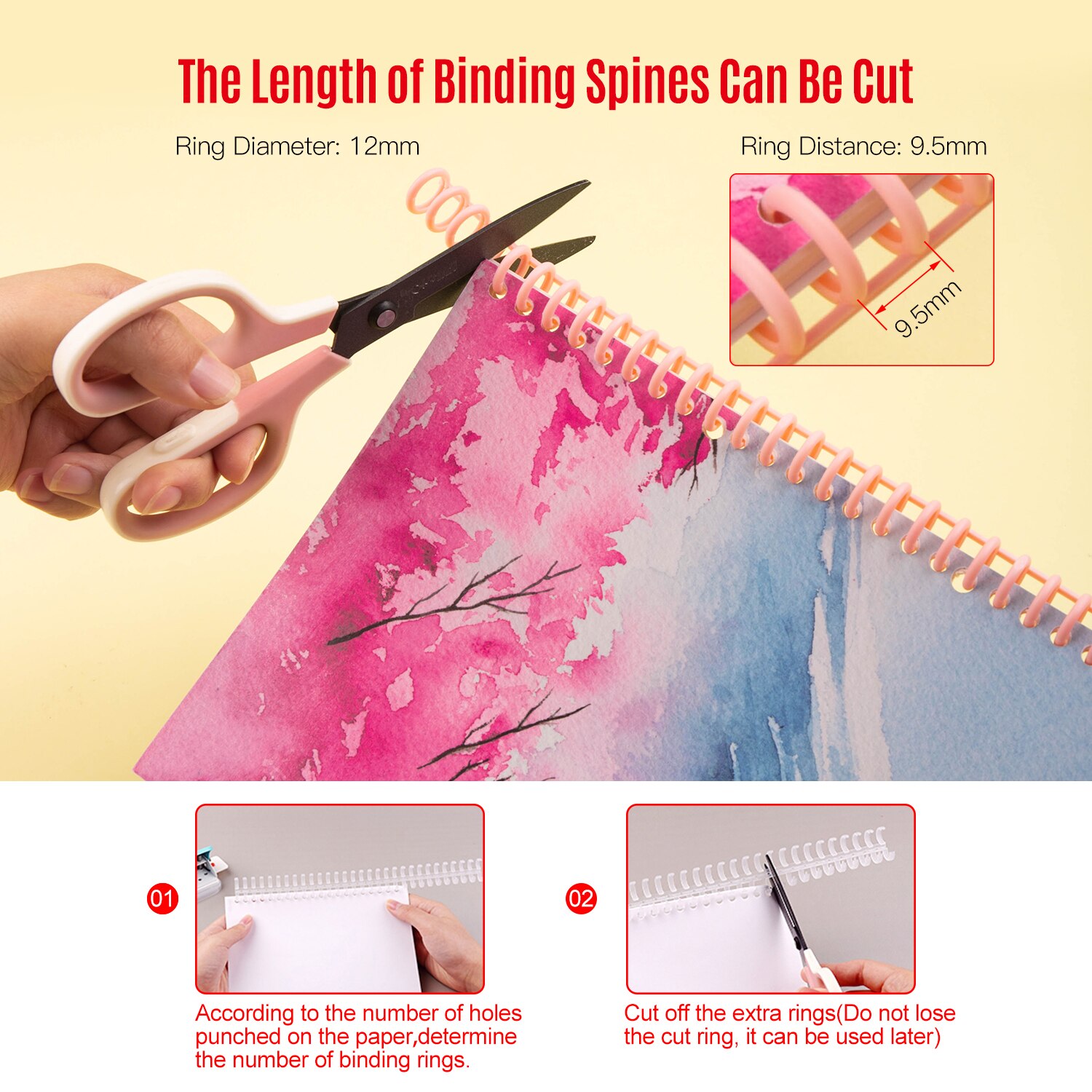 10pcs 85 Sheets 30-Hole Plastic Loose Leaf Binders Ring Binding Spines Combs Capacity for DIY Notebook Album Office Supplies