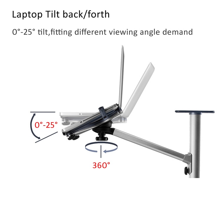 UP-7 Height Adjustable Laptop Floor Stand Aluminum Alloy Rotating Notebook Bed Holder with Mouse Tray for MacBook 10-17 inch