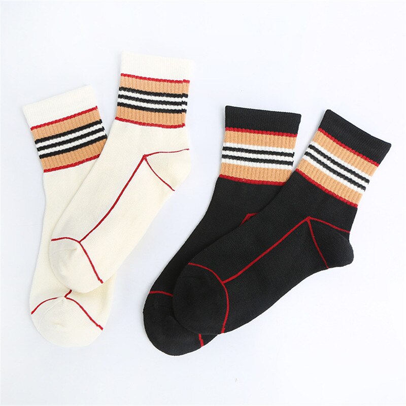 2 Pairs/Lot Children Stiped Socks for Girl&Boy Kids Socks School Sports Style Cotton Black&White Socks for Students: 4-8Y