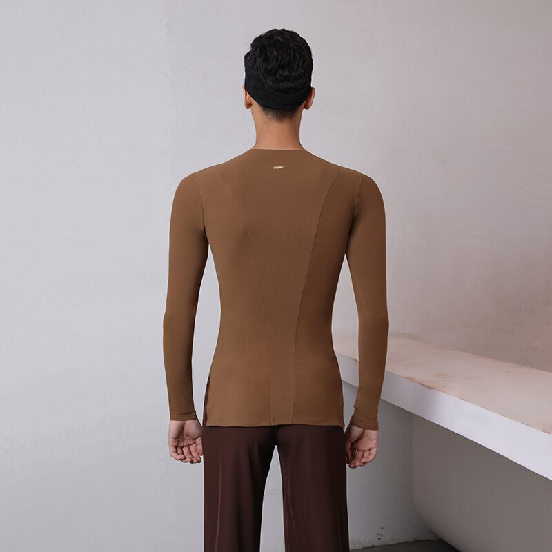 Ropa de baile latino para hombre, camisas suaves y cálidas ajustadas de cuello redondo, ropa de práctica, vestidos de competición de salón Latino SL4435