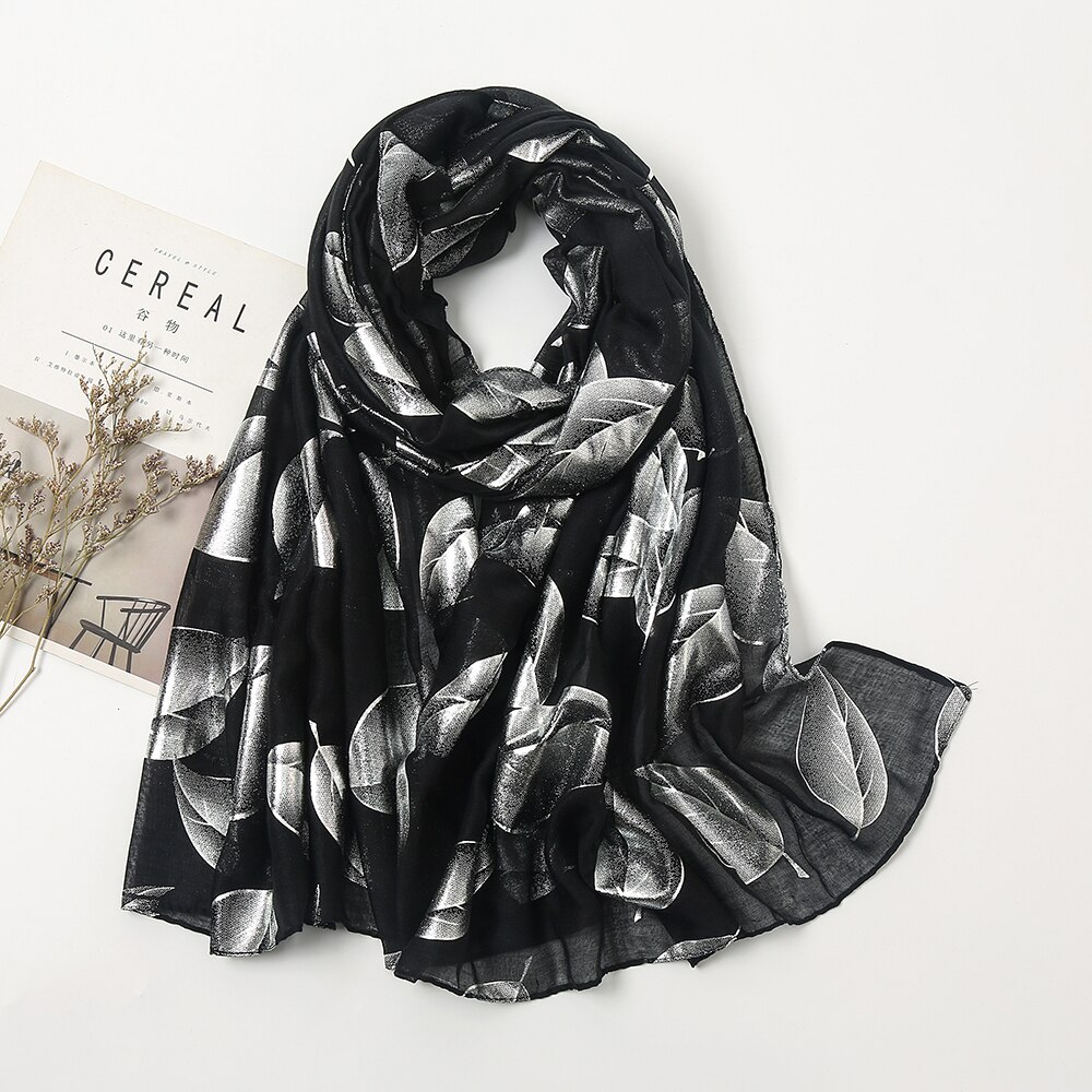 Luxury Silver Glitter Scarf Women Leaves Shimmer Hijab Oversize Shiny Shawl Stoles Muslim Women Veils Cotton Women&#39;s Scarves: 2