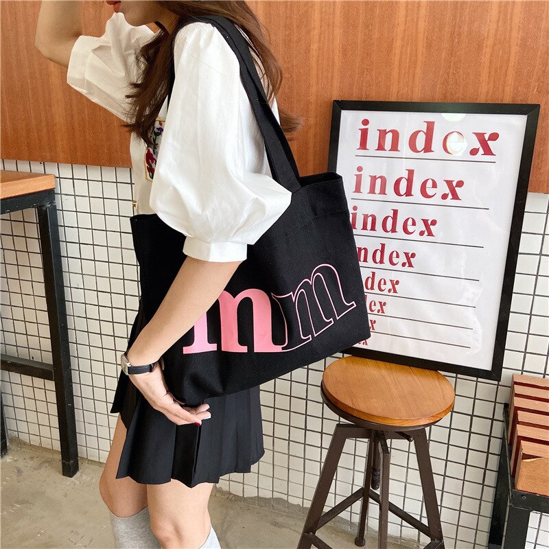 1 Pc borsa a tracolla con stampa di lettere da donna in stile coreano Mini borse di tela di grandi dimensioni borse per Shopping di moda Shopper: black