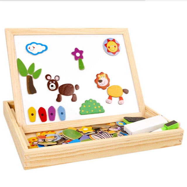 Houten Magnetische Puzzel Speelgoed Kinderen 3D Puzzel Figuur/Dieren Tekentafel Kids Educatief Games: Animal puzzle