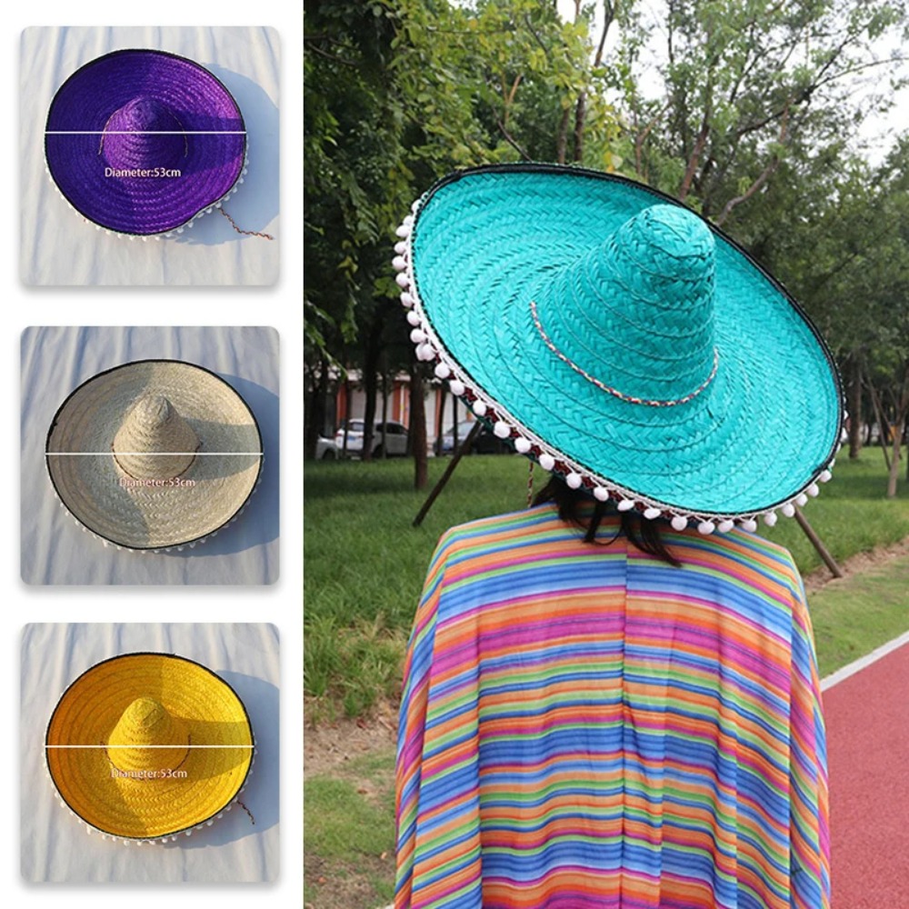 Sombrero de ala ancha de colores para hombre, Sombrero de paja para Mexicana, decoración para el sol, Halloween, Verano