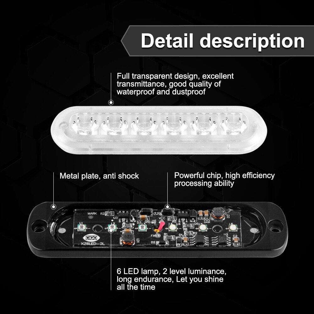 6 LED Auto Strobe Waarschuwingslampje met Synchronisatie 12-24 V politie Emergency Flashing Lightbars Surface Mount Waarschuwing Gevaar lamp