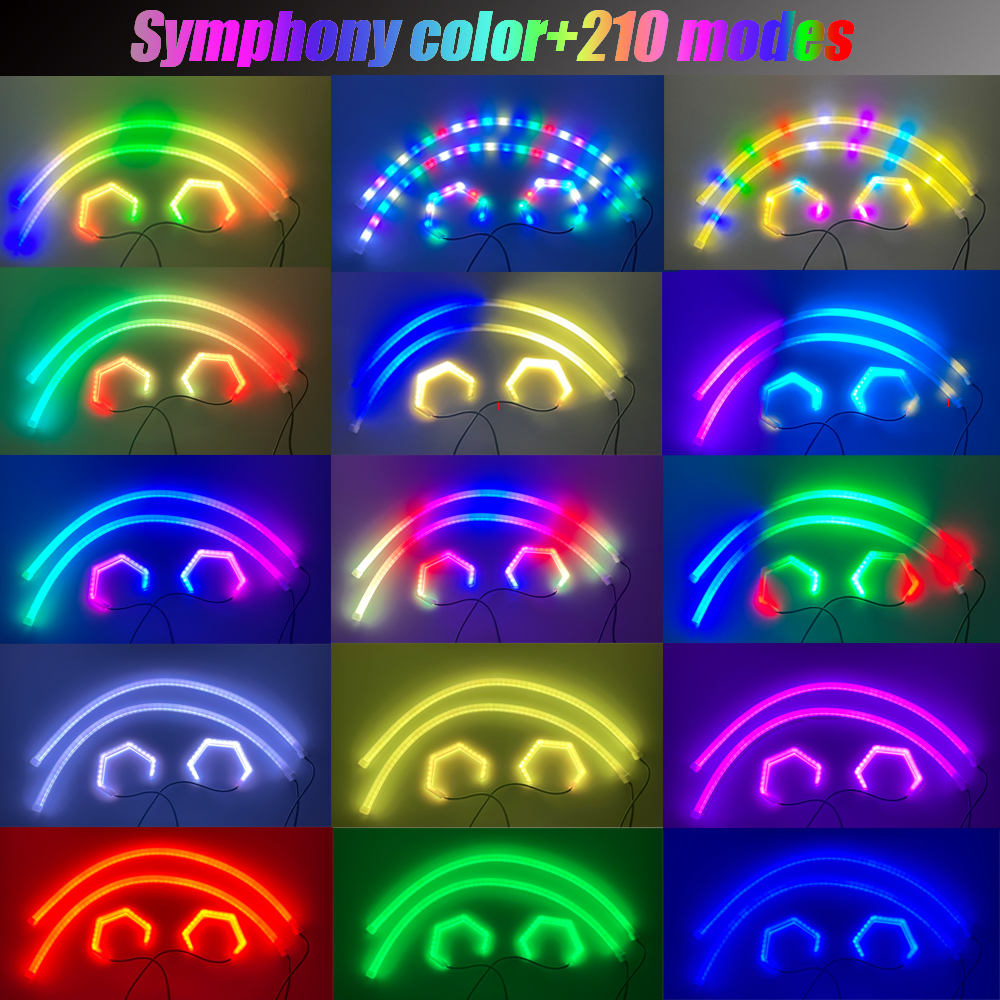 RGB Color-Chasing Revolving Dynamic Angel Eyes Turn Signals Light Bluetooth Wireless Control LED Sequential Flowing Strip Light