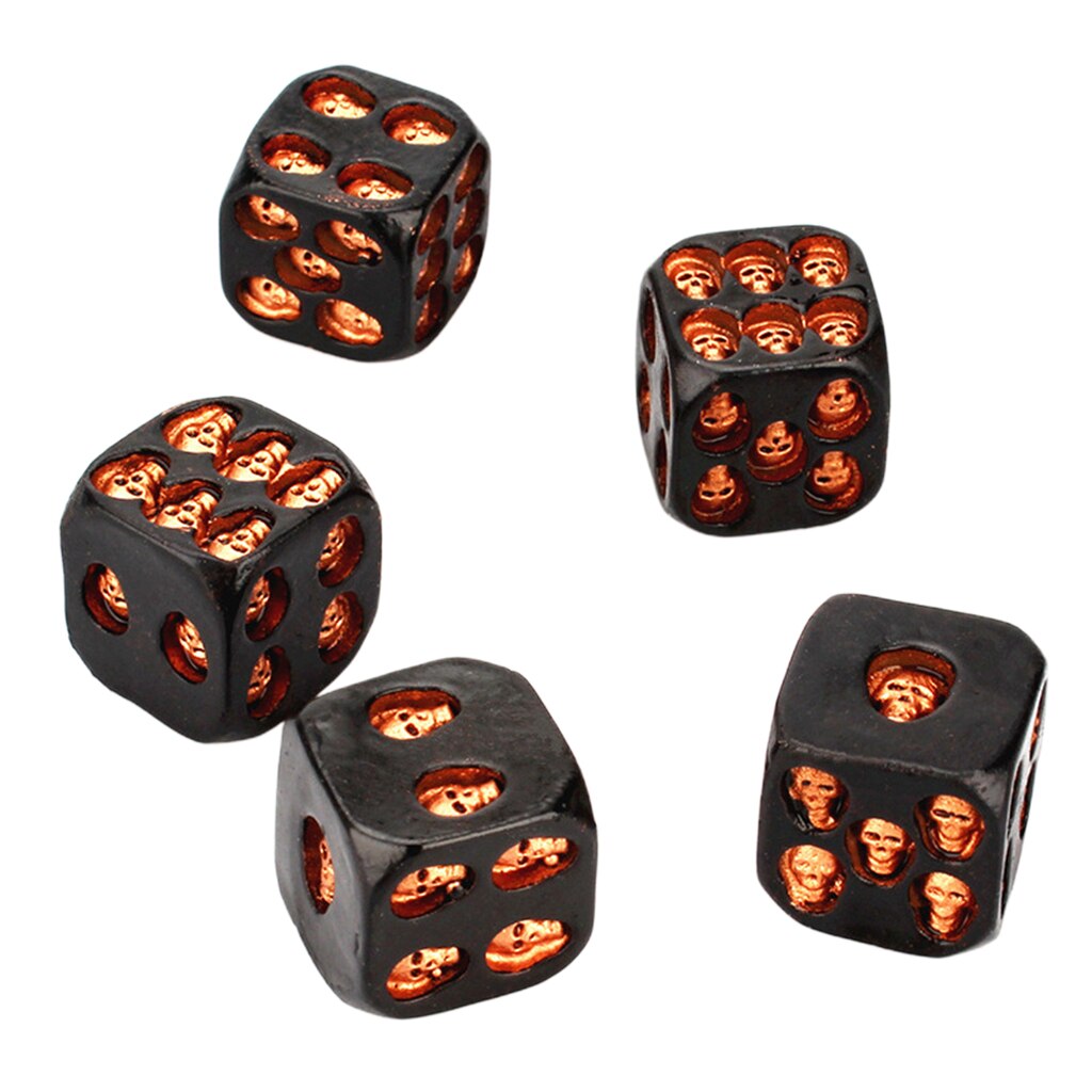 Set Van 5 Stuks Zwarte Schedel Dobbelstenen Grijnzende 3D Skelet Dobbelstenen Enge Novelty