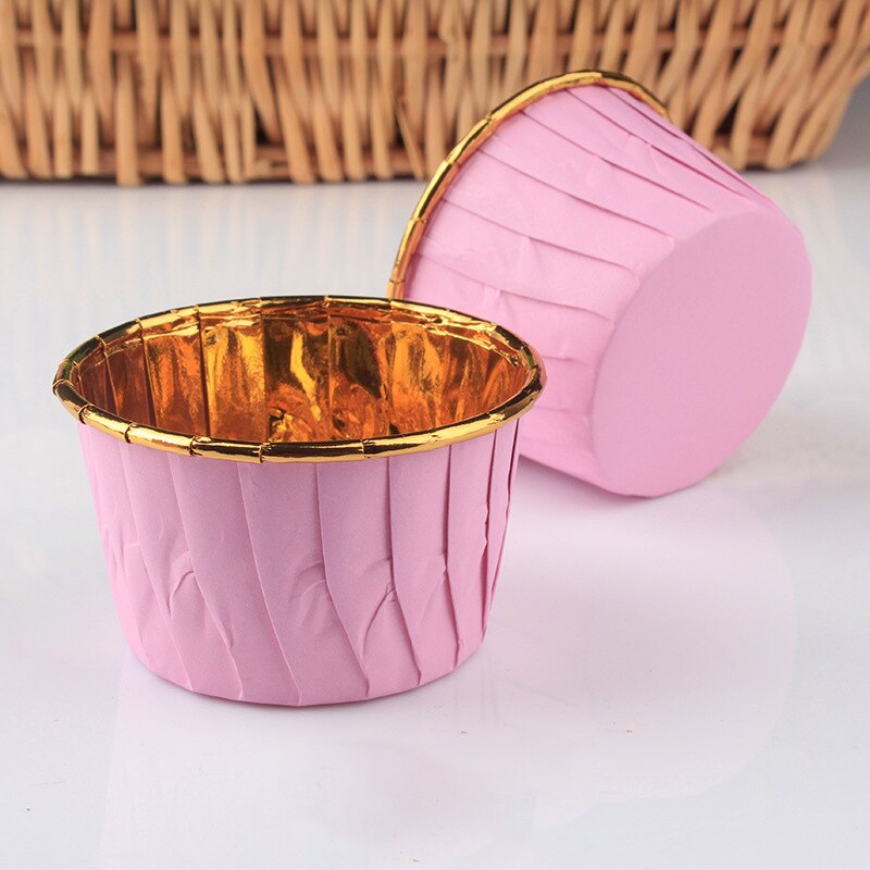 50Pcs Muffin Paper Cups Gold Cupcak Liner Cake Wrappers Bakken Cup Lade Cake Paper Cups Cake Bakvorm voor Gebak Gereedschap: Pinkgold