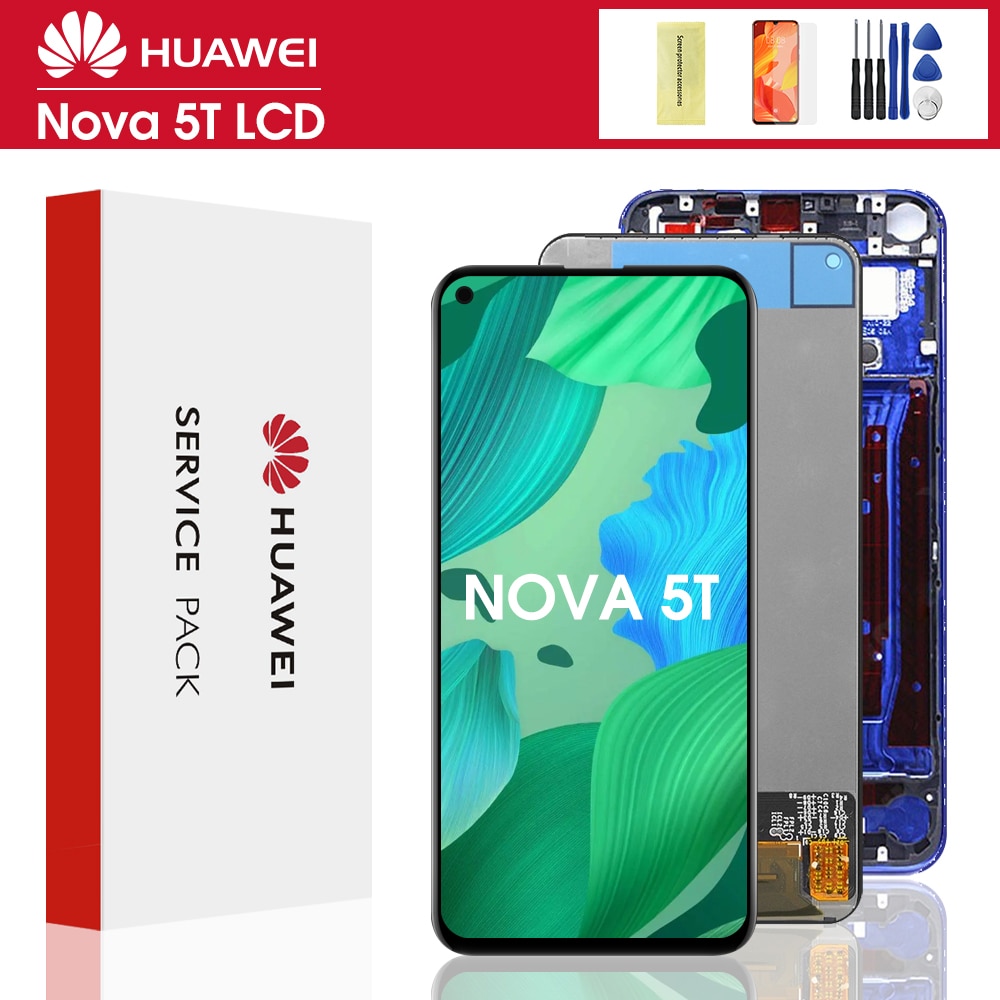 Pantalla LCD de 6,26 pulgadas para móvil, digitalizador táctil de repuesto con marco para Huawei Nova 5T, YAL-L21, L61A, L71A