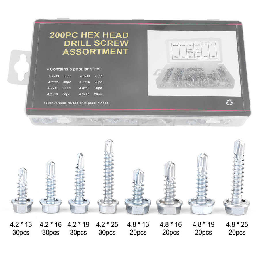 200PCS SELF TAPPING SCREWS METAL SELF TAPPING DRILL SCREWS ASSORTMENT KIT is