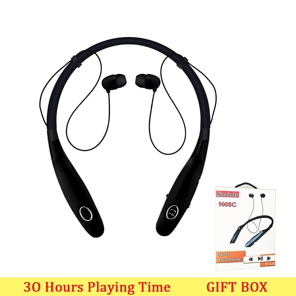 Bluetooth Earphone 30 Hr Playing Built-in Mic Wireless Neckband Sport Headphone earbuds stereo auriculares for xiaomi phone: BLACK WITH BOX