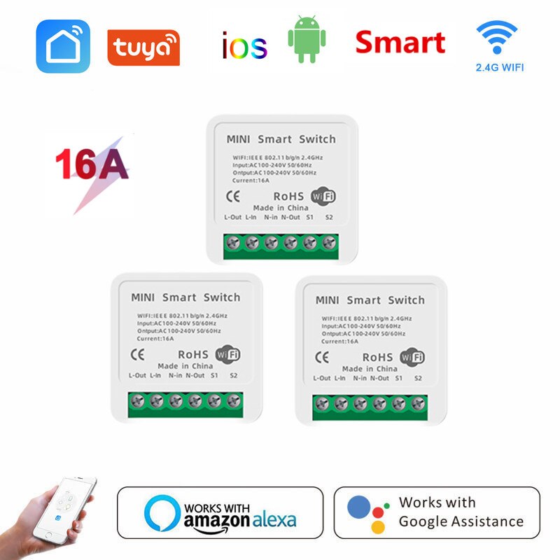 16A Mini Wifi Smart Switch Timer Wireless Switches Smart Home Automation Compatible With Tuya Alexa Google Home Voice Control