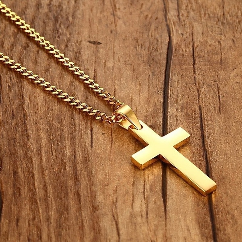 Punk Stainless Steel Cross Gold Silver Color Necklace for Women Men Vintage Chain Crystal Pendant Long Necklaces Jewelry