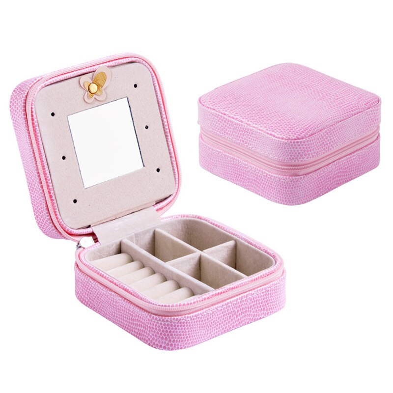 Women's Mini Stud Earrings Rings Jewelry Box Useful Makeup Organizer With Zipper Travel Portable Jewelry Box Display Case