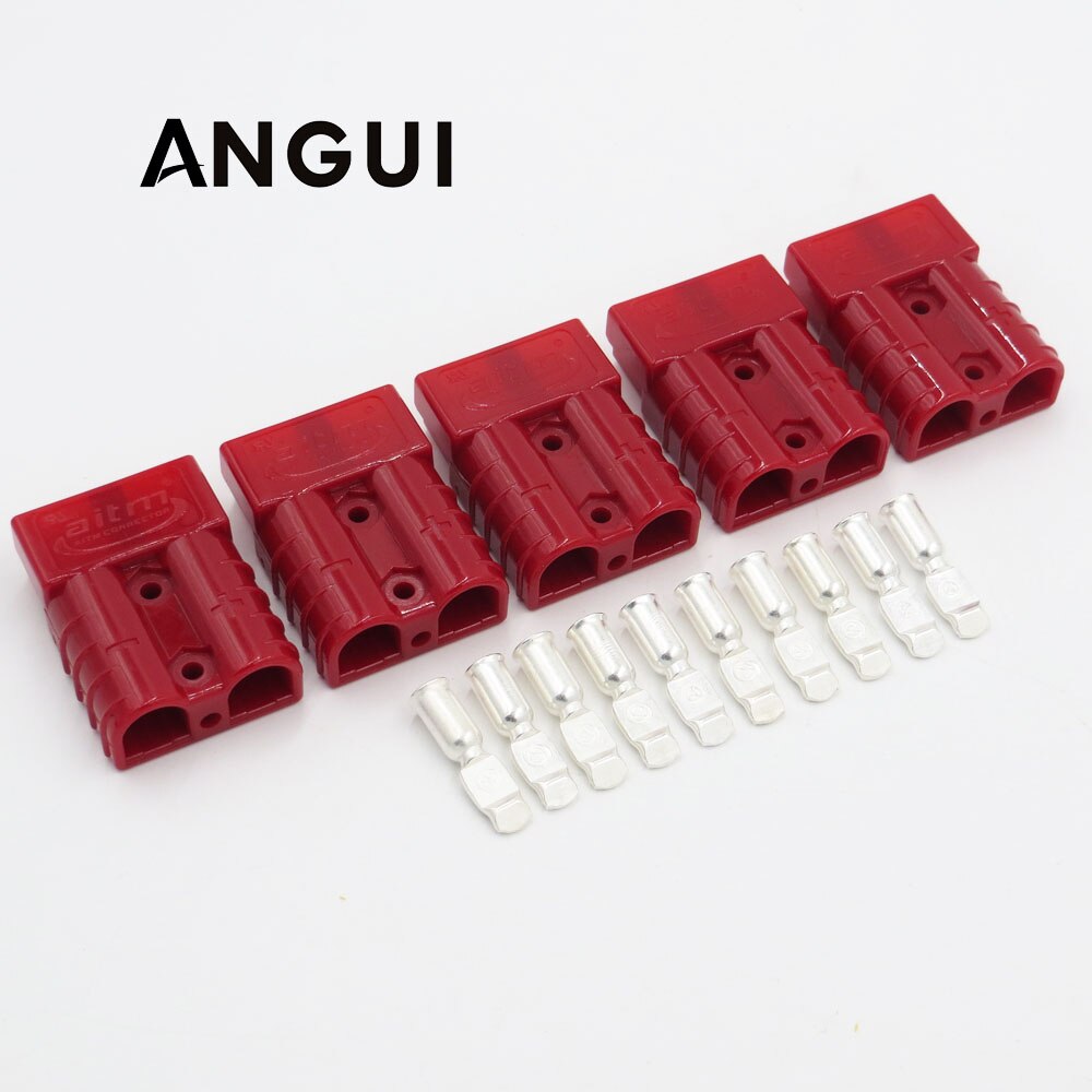 5sets x 600V 50A Black gray red SH50 Plug Connector Double Pole with copper Contacts for Solar Panels Caravans Battery: red