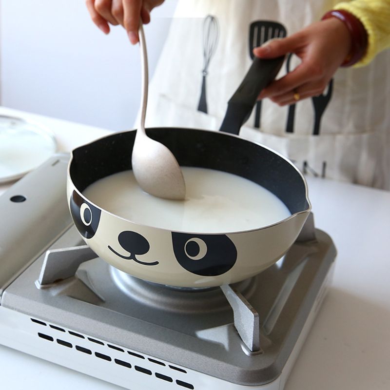 20Cm Japanse Stijl Leuke Panda Gedrukt Non-stick Koekenpan Rookloze Aluminium Kleine Wok Voor Thuis Keuken