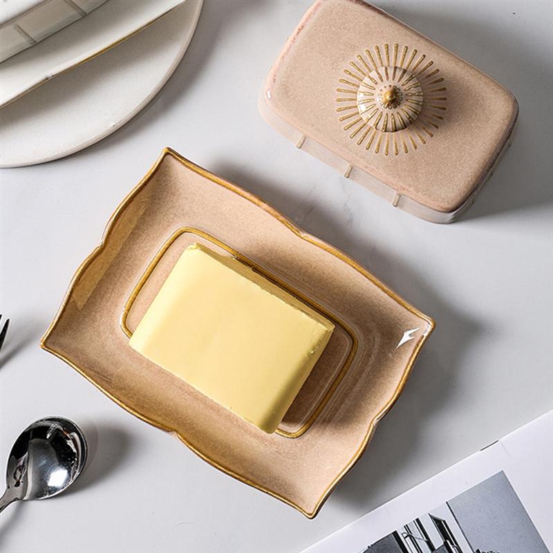 Ceramic Butter Sealing Box Butter Plate Container Cheese Server Storage Keeper Tray Food Serving Dish Kitchen Tools