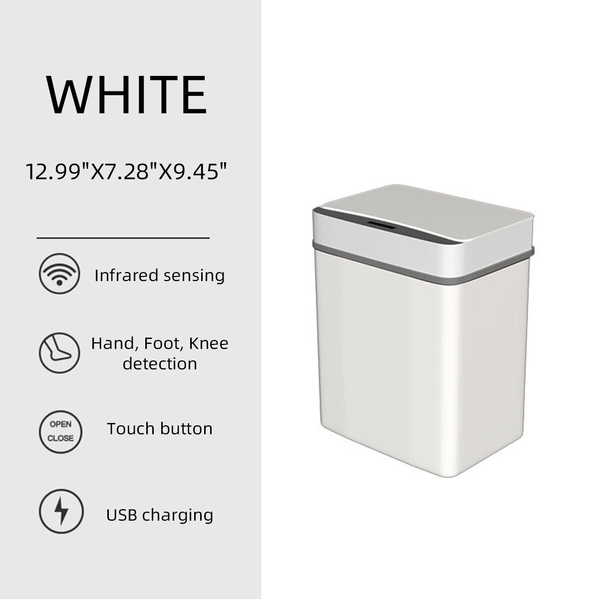 15L Smart Prullenbak Elektronische Automatische Touchless Infrarood Motion Sensor Afvalbakken Woonkamer Badkamer Huishouden: White