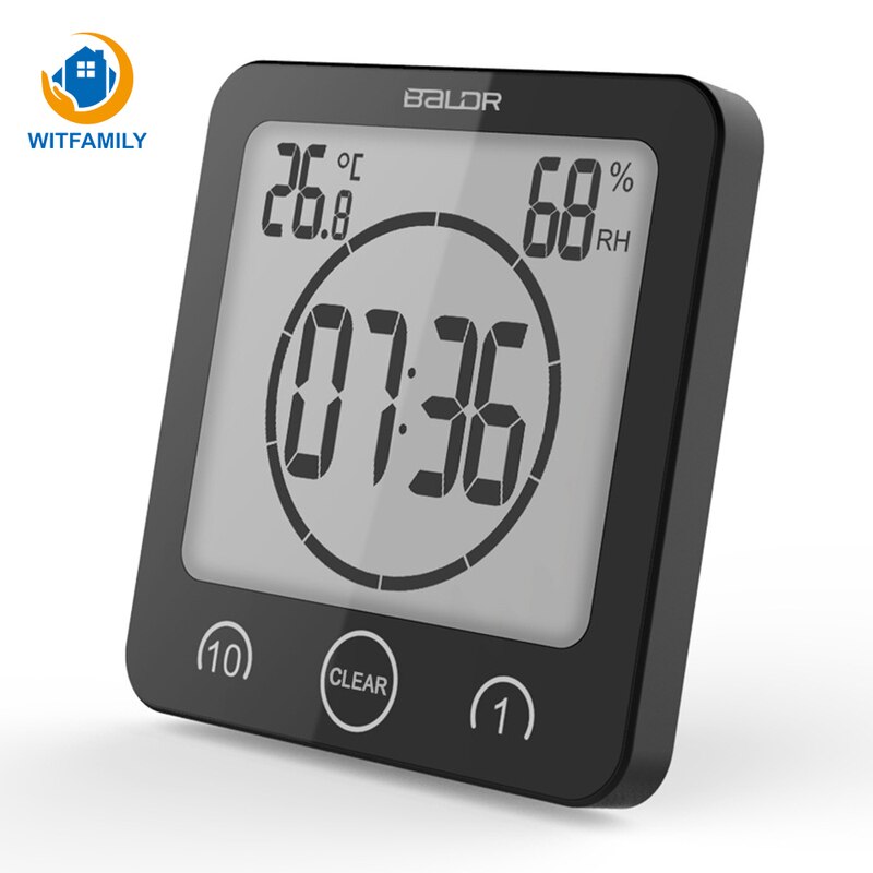 Badkamer lcd waterdichte klok 1/10 minuten zuignap wandklok thermometer hygrometer met standaard digitale wandklok: Default Title