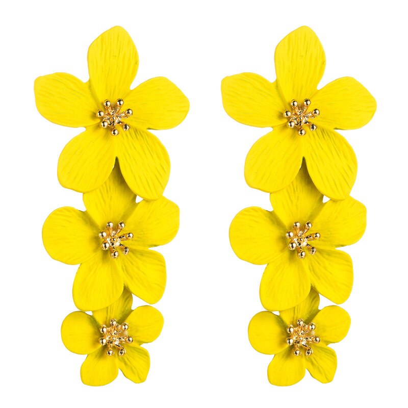 Women's Graceful Layers Floral Stud Earrings 2022 Joker Alloy Earring Lady Big Name Red Ear Accessories Jewelry Female: Yellow