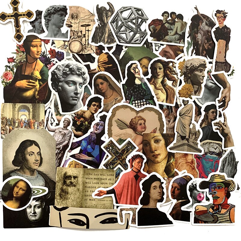 50/100pcs Renaissance artist Stickers For Car Laptop PVC Backpack Home Decal Pad Bicycle Waterproof Decal