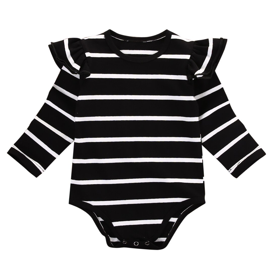 Pudcoco Striped Newborn Baby Boy Girl Cotton Romper Jumpsuit Outfits Clothes Babys' Clothing: Black / 3M