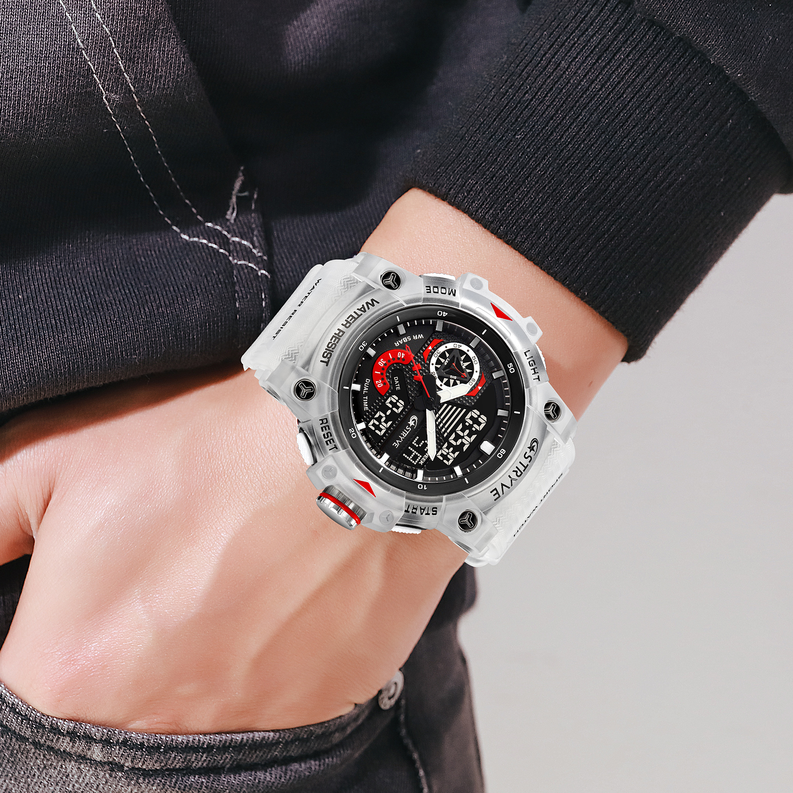 STRYVE Watch 8029 Popular Sports Men's Watch Good Analog-Digital Dual Movement Calendar Luminous Waterproof Watches