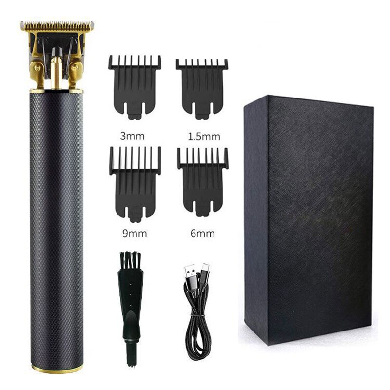 Tondeuse baardtrimmer olie hoofd haar mannen kapsel styling draadloos start met één knop usb-oplaadbaar geluidsarm gereedschap: Zwart