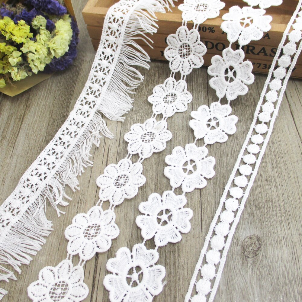 1 Yard Fiber Flower Lace Trim Pearl Embroidery Sewing Fabric Ribbon DIY Garment Accessories for Wrapping,1Yc2452