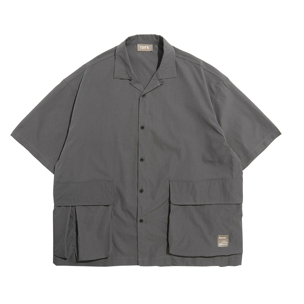 Effen Kleur Korte Mouwen Shirt Heren Safari Stijl Revers Shirts Zomer Amekaji Casual Losse Half Mouwen Mannen: GRAY / Xxl