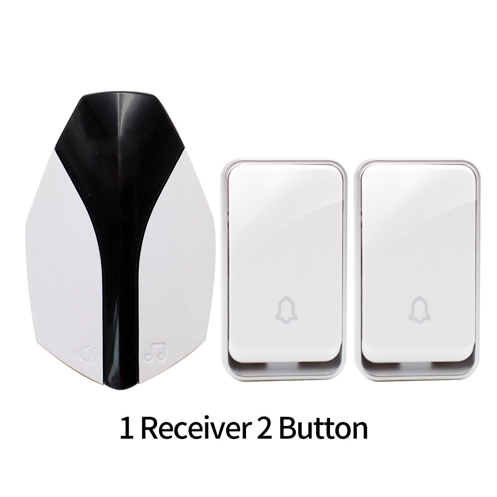 EU Plug Wireless Self-powered Smart LED Light Doorbells Button and Receiver No Battery Requiring with 1/2 Button 1/2 Receiver: 1Receiver 2ButtonHB