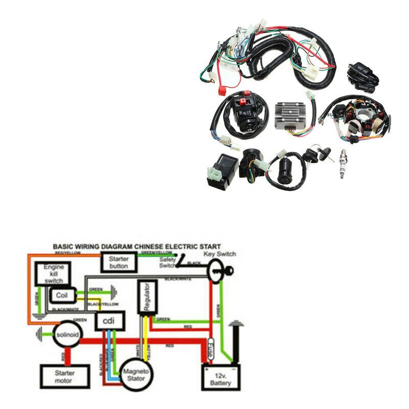 Elektrisk ledningsnät wire vävstol cdi stator fullt kit för 150cc 200cc 250cc atv quad beach atv ledningsnät biltillbehör