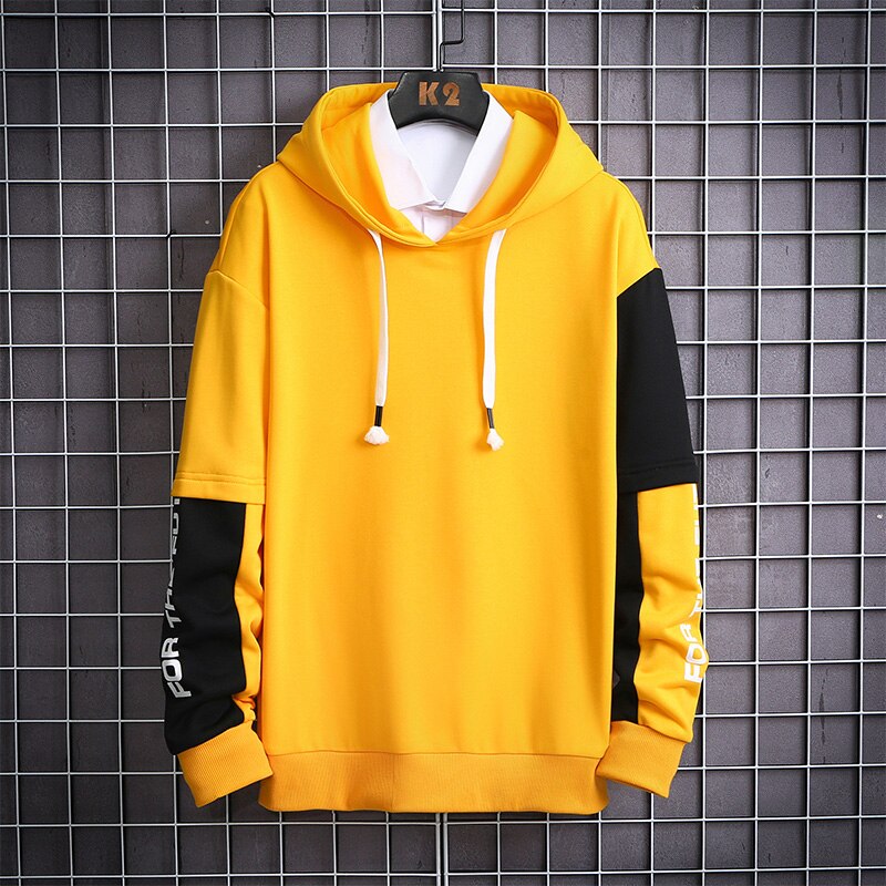 Men Preppy Style Casual White Hooded Hoodies Simple Running Pullover Boyfriend Sweatshirt Male Korean Autumn Loose Cotton Hoodie: Yellow