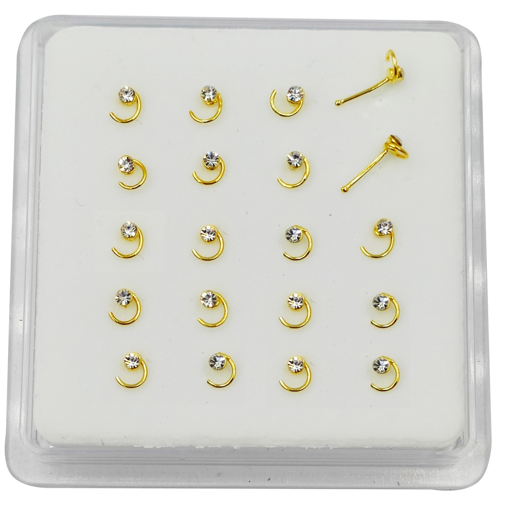 20 Stks/pak 925 Sterling Silver Swirl Neus Bone Met Crystal Neus Piercing Sieraden